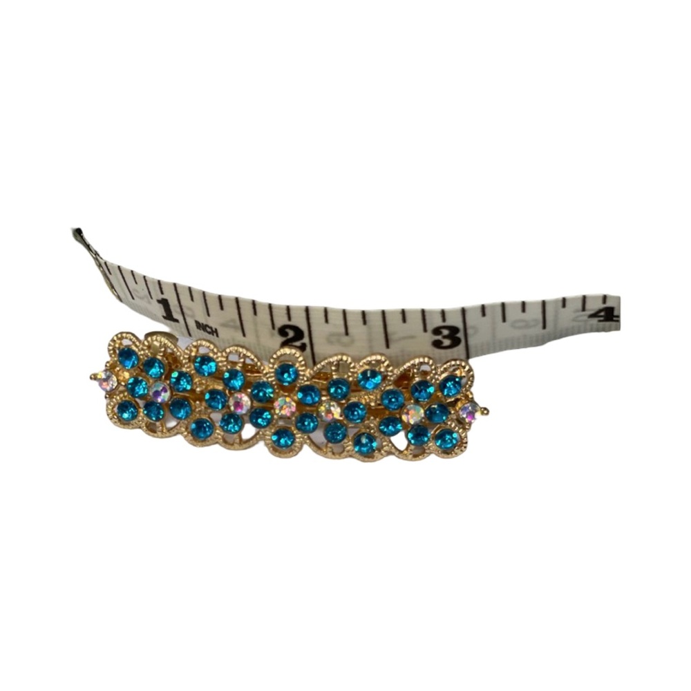 Elegant Gold Barrette with Blue Crystal Accents 3.0”FINAL PRICE DROP - Picture 4 of 4